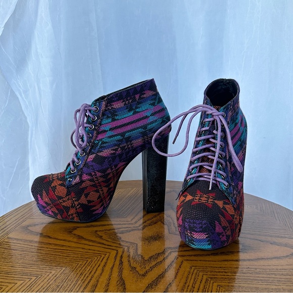 B Love Style Colorful Boho Tribal Print High Heel Lace Up Ankle Boots - Picture 4 of 17